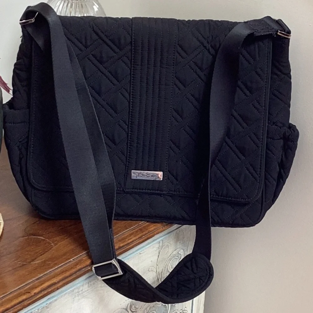 Vera Bradley Black Quilted Messenger Bag, laptop bag